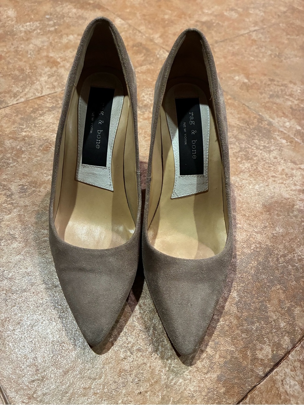 rag & bone Taupe Suede Pointed Pumps